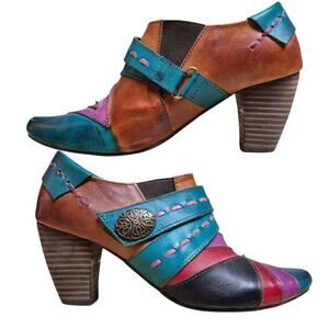 Corkys Elite Teal Purple Brown Black Leather BOHO Booties Shoes Mules Women's 7